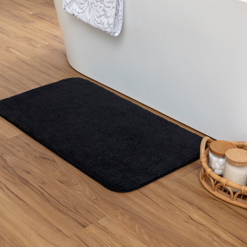 Mccluney Soft Nylon Machine Washable Non- Slip Bath Rug/Mat, Black, 20" W x 34" L