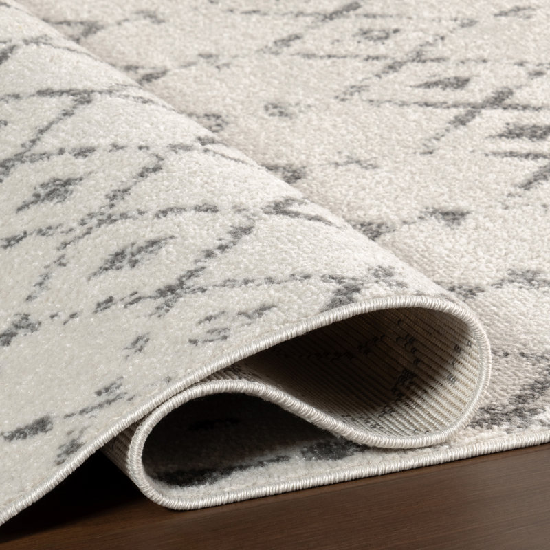 Giannini Geometric Moroccan Area Rug in Gray/ Off White, Rectangle 4' x 6'