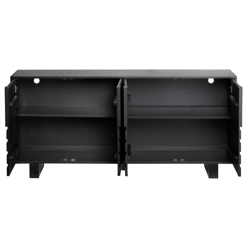 Millton 74" Black Solid Wood 4 Door Media Credenza_Sideboard