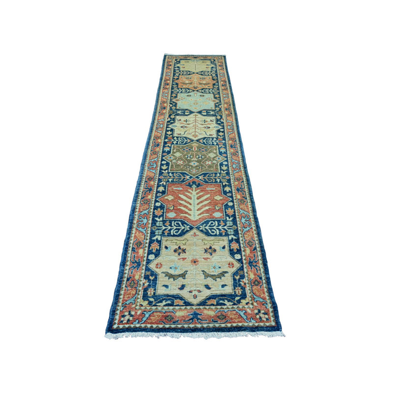 Tapis de couloir bleu en laine noué à la main 2 pi 7 po x 11 pi 9 po Aryana 1503B3AB6C174304ABC94A214D6B915B