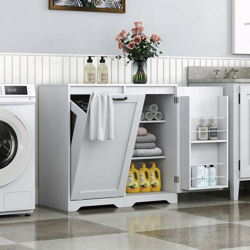 Laundry Cabinet with Tilt-Out Hamper and Adjustable Shelves, White