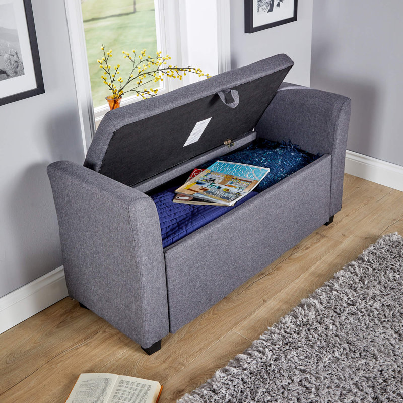 Cheeseman Wide Upholstered Storage Ottoman, Charcoal Linen