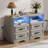  Ensemble de commode 3 pièces - commode 10 tiroirs et deux tables de chevet 2 tiroirs avec station de charge, gris délavé