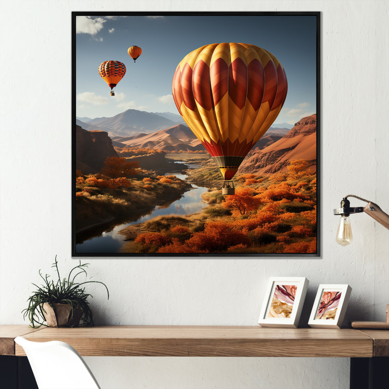 Expressionist Balloon Journey - Imprimé, Cadre flottant noir, H 30 po x l 30 po x P 1 po