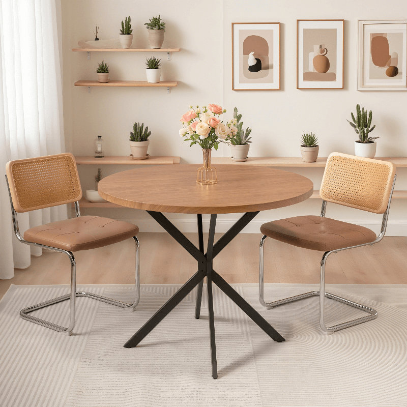 Table de salle à manger ronde, table de cuisine ronde moderne Mid-Century de 39 po pour 4 à 6 personnes avec pieds en métal noir robustes et plateau de table d'une épaisseur de 1,18 po pour la cuisine, la salle à manger et le salon