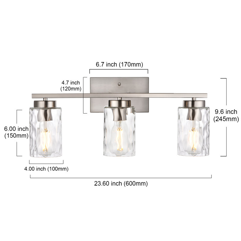 Éclairage pour meuble-lavabo à 2 lumières DEL à intensité variable Eddystone, 3, Nickel, 9.6" H x 23.6" W x 6.97" D