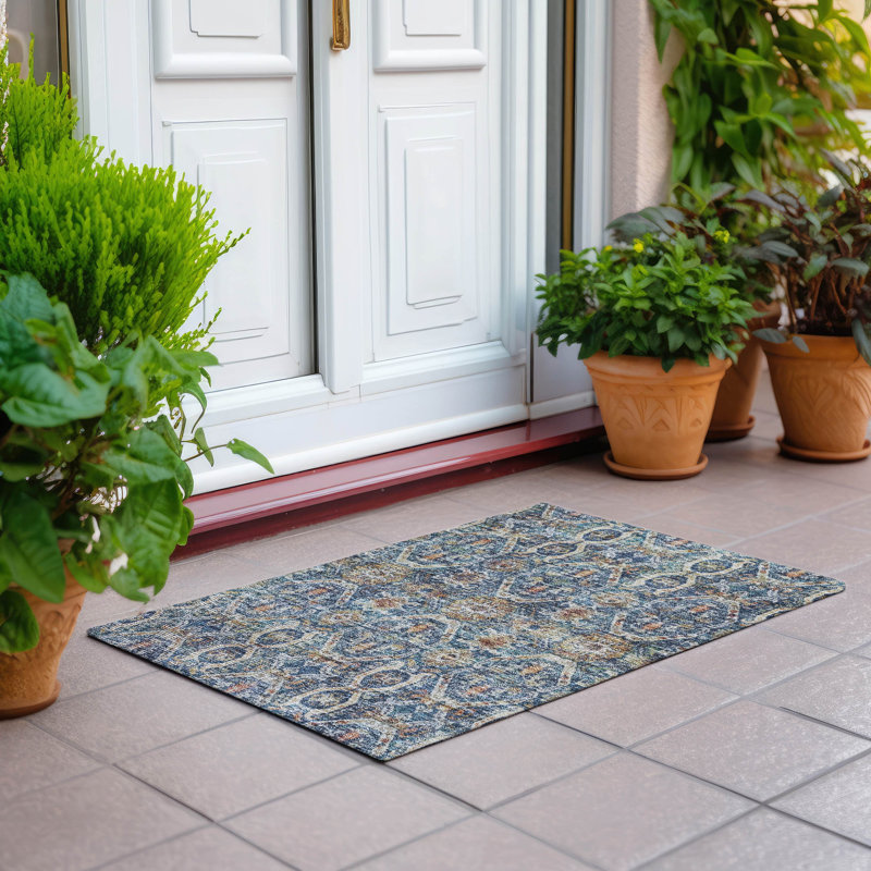 Machine Washable Indoor/Outdoor Cicel ACN1181 Denim Rug, Rectangle 1'8" x 2'6"