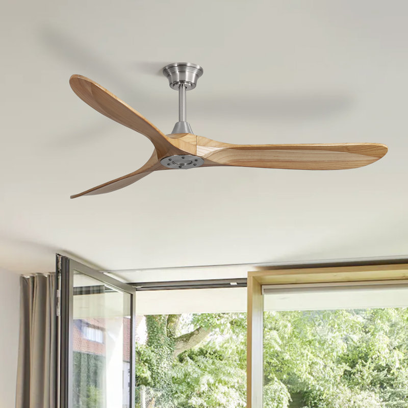 Nicola 60" Ceiling Fan with Remote Control, Nickel with Burlywood Blades
