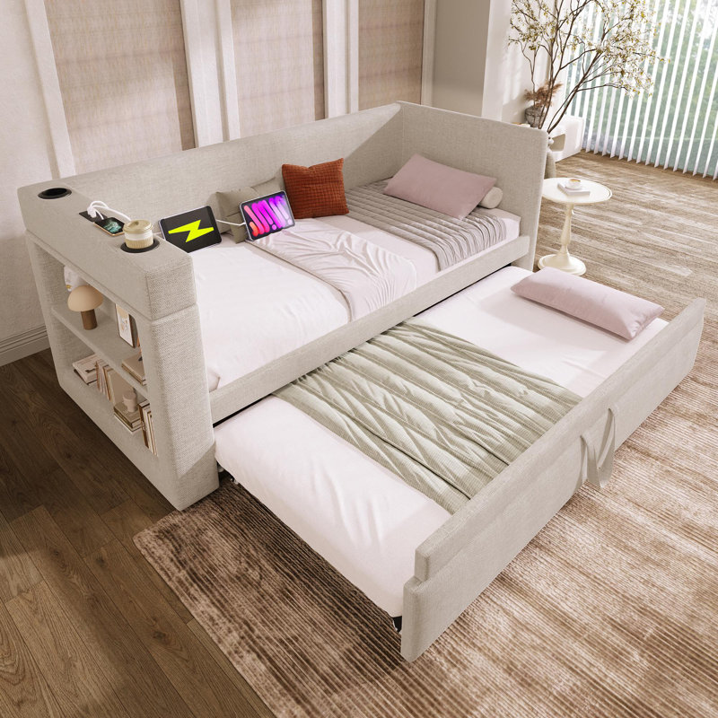 3ft Single Bed With A Pull-out Bed Linen, Beige