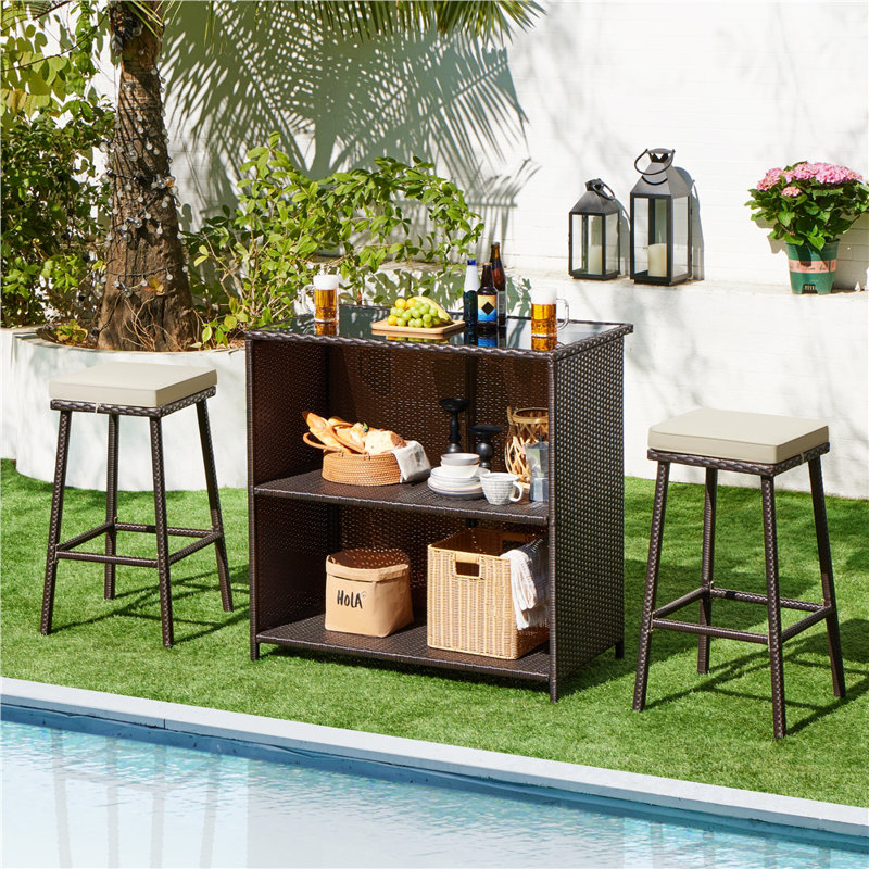 Rectangular 2-Person 40'' Long Bar Height Dining Set with Cushions