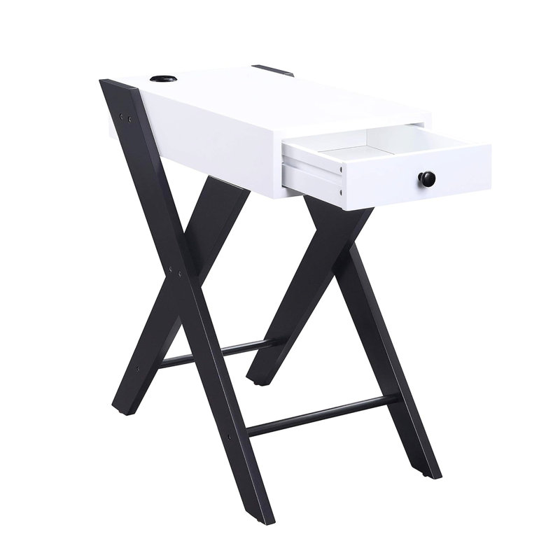Accent Table With , Rectangular Side Table, White And Black, Kd, 1 Drawer Storage, Legs, Top, 22 In Wide, 13 Deep, 24 Tall Black Charging Function,