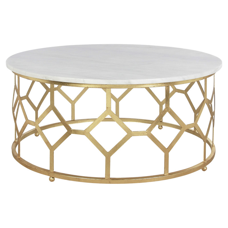 Diamond Frame Coffee Table, 18.5" H x 40" L x 40" W, Carrera Marble, Gold Leaf