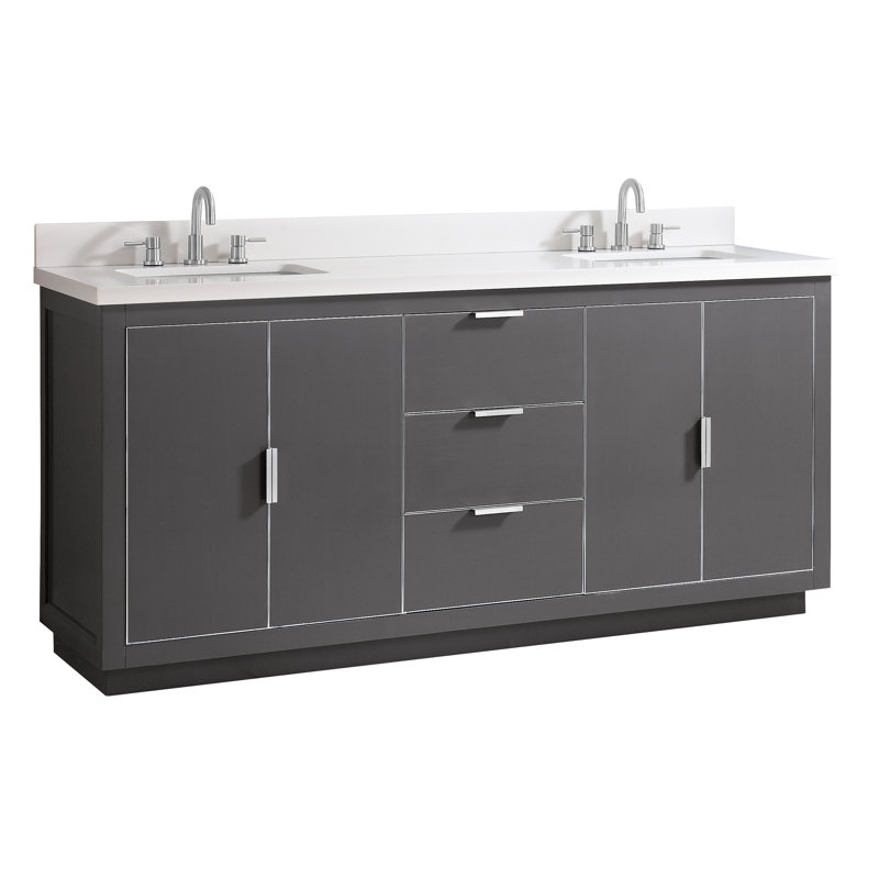 Ensemble de meuble-lavabo double 73 po Salise, Quartz blanc / argent, Gris crépuscule