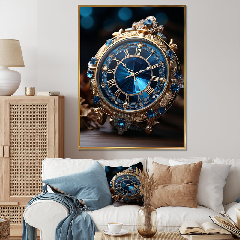Horloge horloge opulente I - reproduction sur toile, Cadre flottant doré, H 44 po x l 34 po x P 1,5 po
