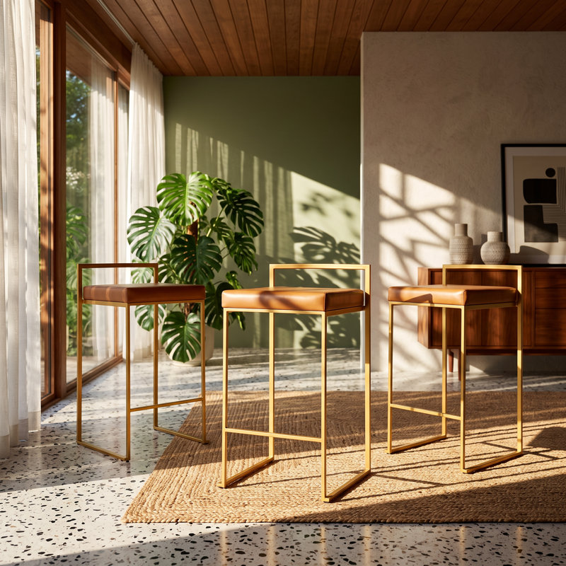 Tabouret de comptoir empilable en similicuir doré l 17,5 po x P 16 po x H 31 po Fuji (ensemble de 3)