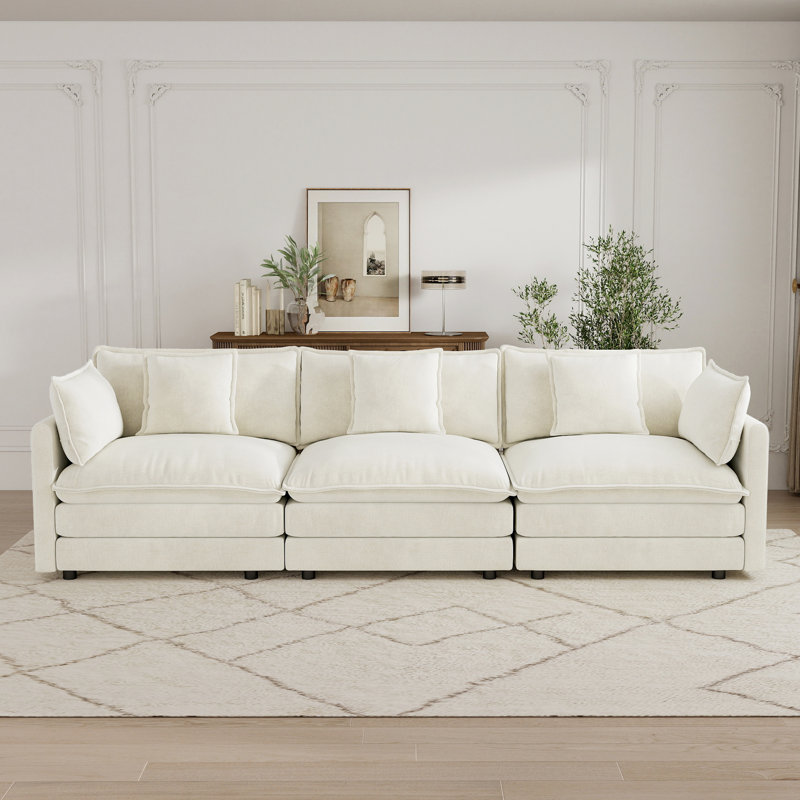 Canapé Cloud, canapé en chenille, canapé 3 places, Beige, H 33 po x l 111,4 po x P 34,2 po