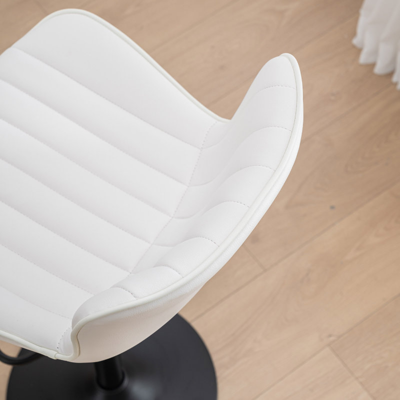 Denan Swivel Adjustable Height Bar Stools, Faux Leather Modern Barstools, Upholstered Counter Stool, White, 2