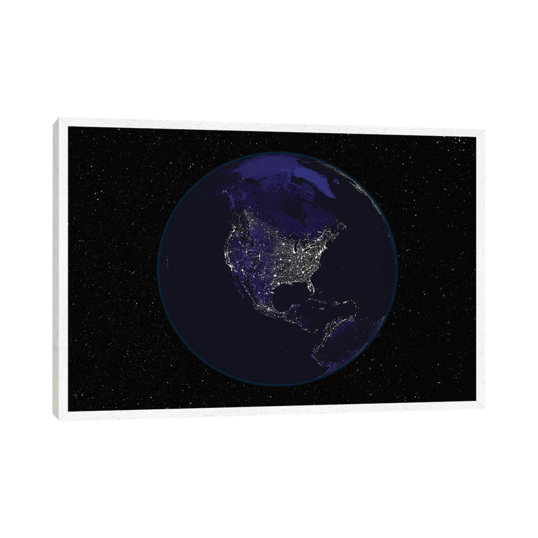 Full Earth At Night Showing City Lights Centered On North America von Stocktrek Images - Gallery-Wrapped Canvas Giclée o...