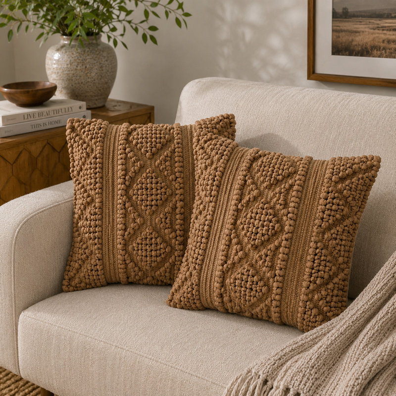 Connoquenessing Geometric Square Cushion, Coffee