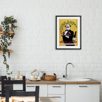 Reproduction sous verre rétro encadrée de serveur et de vin par Jean-Pierre Got