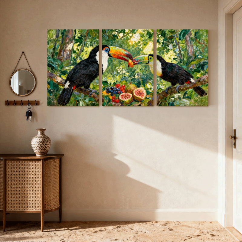 «Birds Toucan Birds Forest fruits», ensemble de 3 impressions sur toile, H 18 po x l 36 po