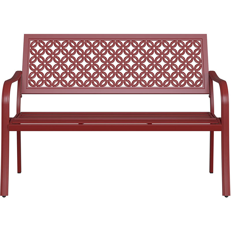 125 cm W Powder Coated Steel and Steel Garden Bench, Red