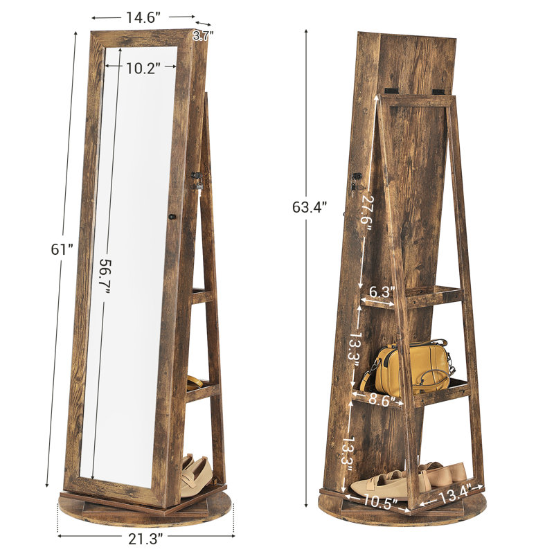 Armoire à bijoux avec miroir Quakertown, Brun rustique