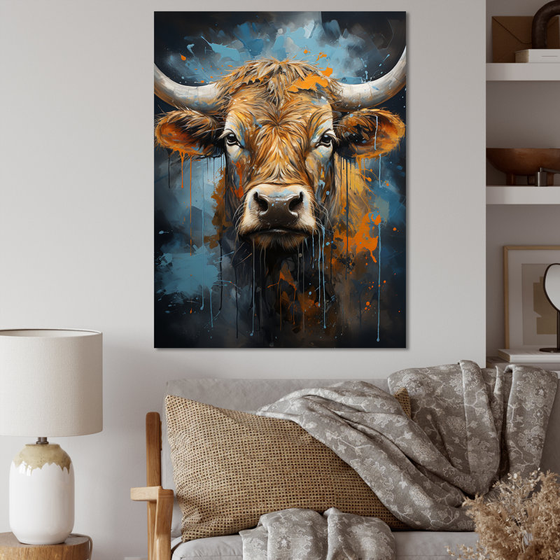 «Liquide Fusion Cow Portrait I», reproduction sur toile, Silver Picture Framed, 32" H x 16" W