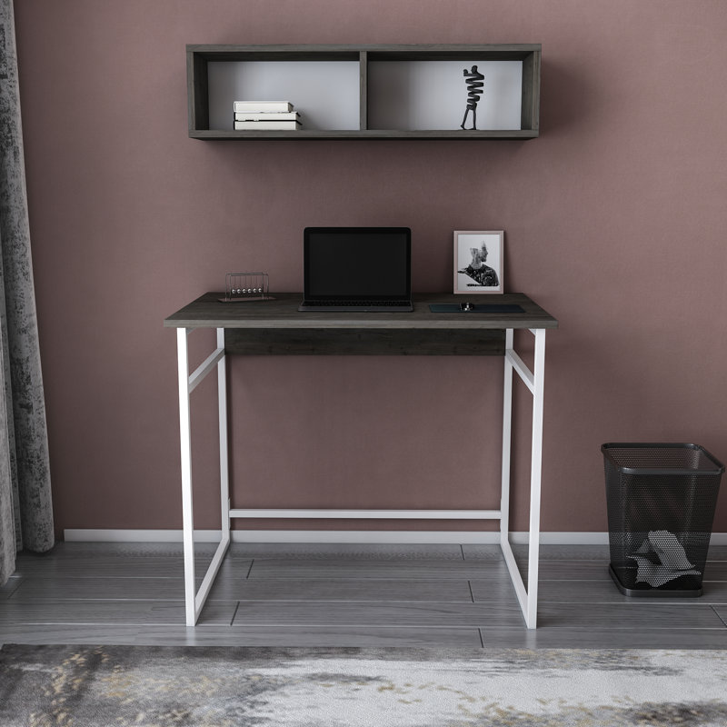 Hussum 90cm W Rectangular Computer Desk, Wenge/White