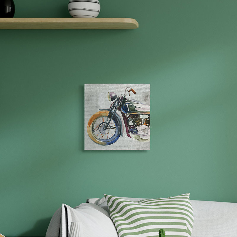 Motifs d'aquarelle expressifs de motocyclette par Annie Warren - impression, H 17 po x l 17 po x P 1,5 po, Toile tendue