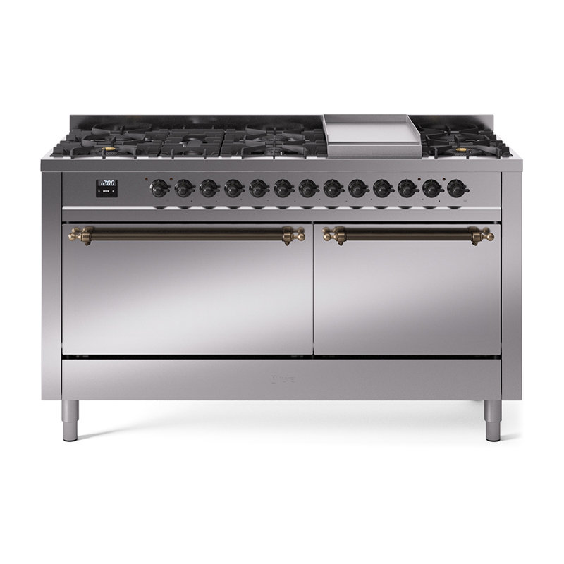 ILVE Nostalgie II Series 60 inch Dual Fuel Range with 9 Sealed Burners, Griddle (Solid Door), Liquid Propane