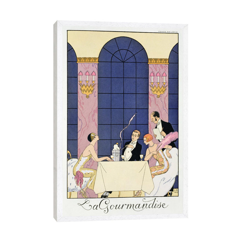 The Gourmands, 1920-30 by George Barbier - Painting on Canvas, White Framed, 66.04cm H x 45.72cm W x 3.81cm D