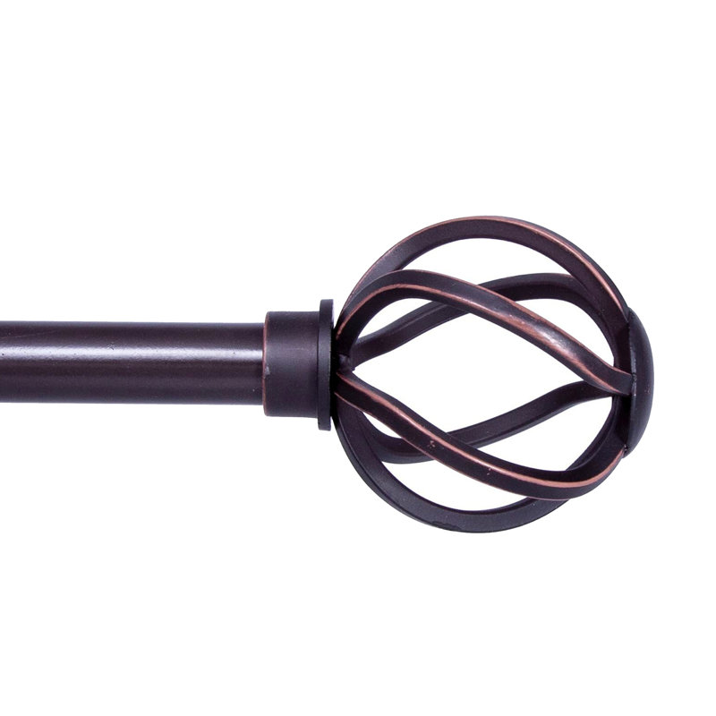 Bronze Adjustable Steel Single Curtain Rod with Openwork Finials