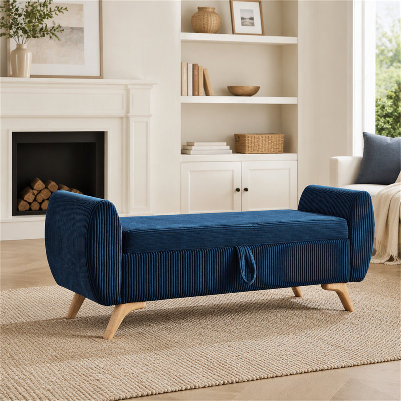 Banc rembourré en velours côtelé de 57 po de conception moderne avec banc de rangement en bois pour les chambres à coucher, couloir