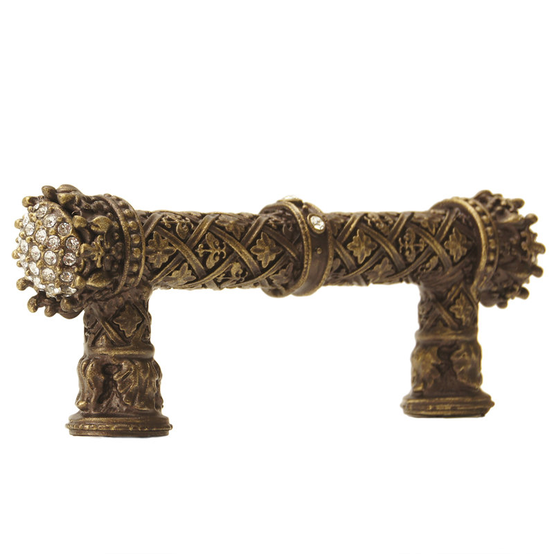 Carpe Diem 6330-3C Crowning Glory Queen Elizabeth Antique Brass Queen Elizabeth 5 inches c.c. pull w/ Swarovski Crystals in Antique Brass