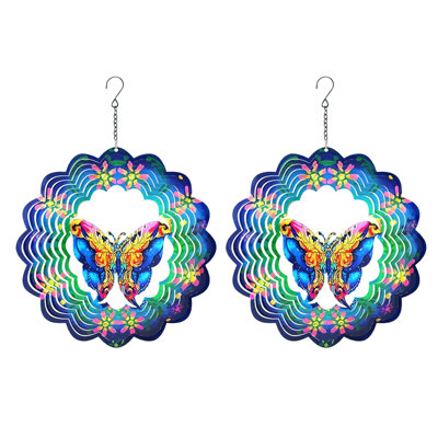 Girouettes papillon en métal, cadeaux pour la mère de grand-mère, moulin à vent suspendu 3D pour la décoration intérieure extérieure, art de jardin, décoration de jardin, 11,8 pouces pour ornement, papillon, paquet de 2
