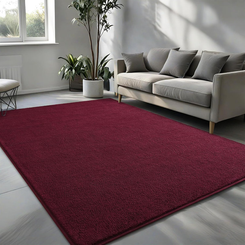 Solid Colour Shag Area Rug, Rectangle 183 x 275 cm, Red