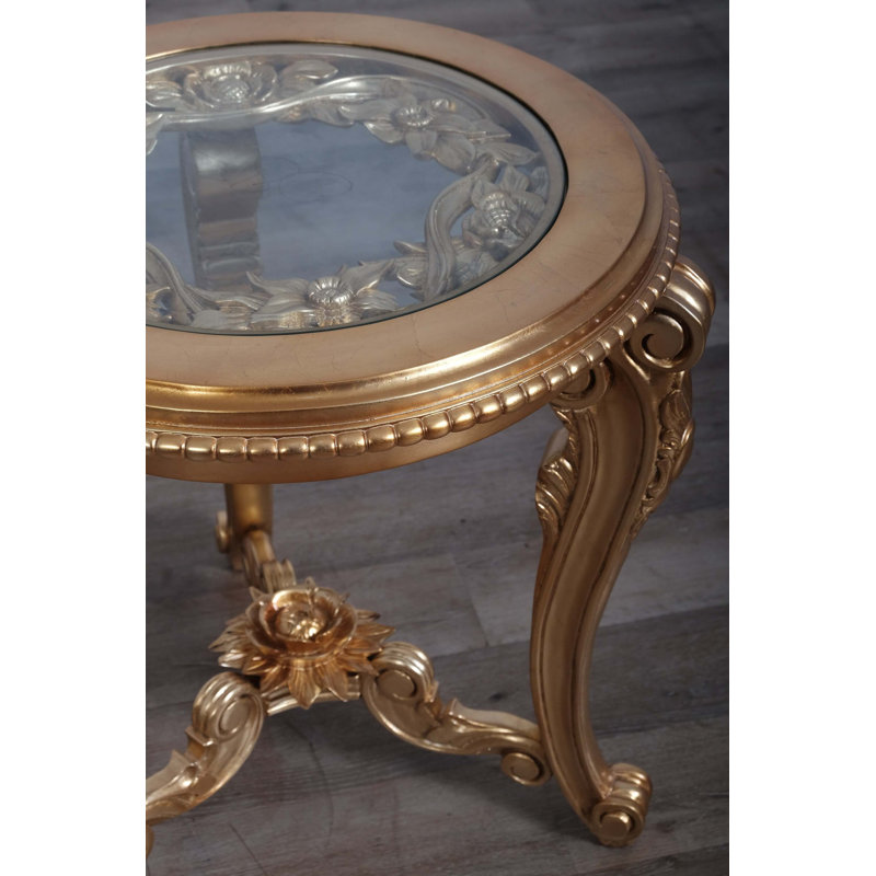 Bellagio Gold Dark Mahogany Round End Table with Glass Top
