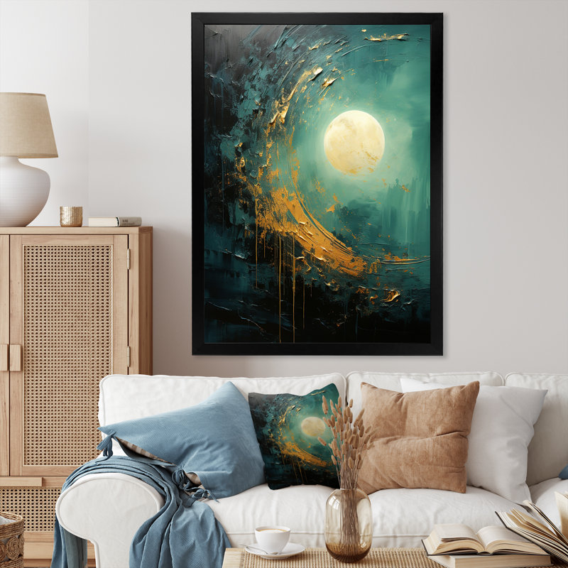 Lune émeraude éclipse sérénité, H 32 po x l 24 po x P 1 po, Cadre simple noir
