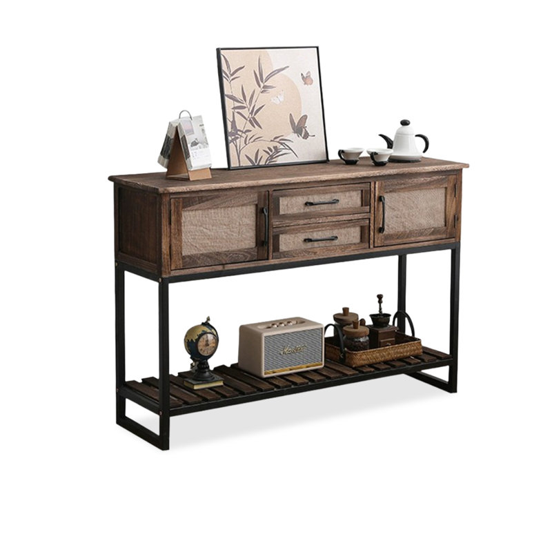 Console rectangulaire en bois manufacturé brun massif, Brun