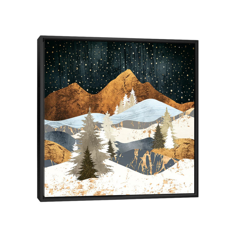 Étoiles d'hiver - reproduction d'impression, Aucun mat, H 18 po x l 18 po x 1,5 po, Toile avec cadre noir