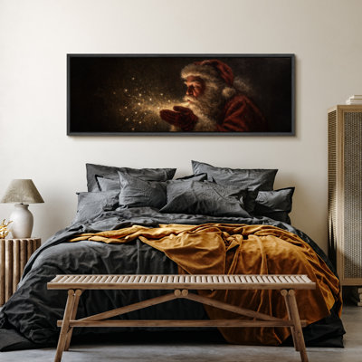 «Santa Claus Blowing Golden Starlight Holiday Scene», très grandes photos, impression sur toile encadrée