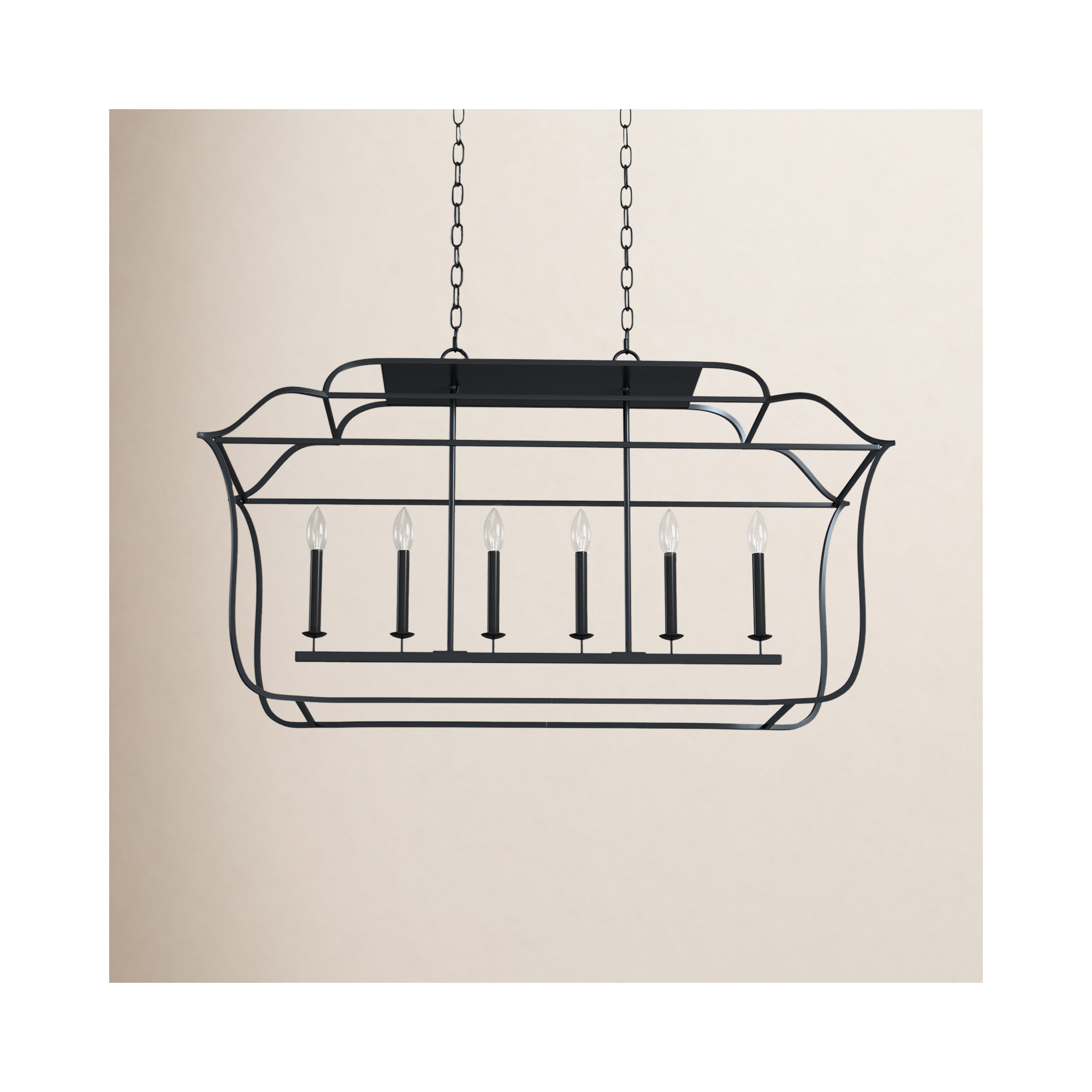 6 - Light Metal Dimmable Lantern Chandelier, Royal Ebony
