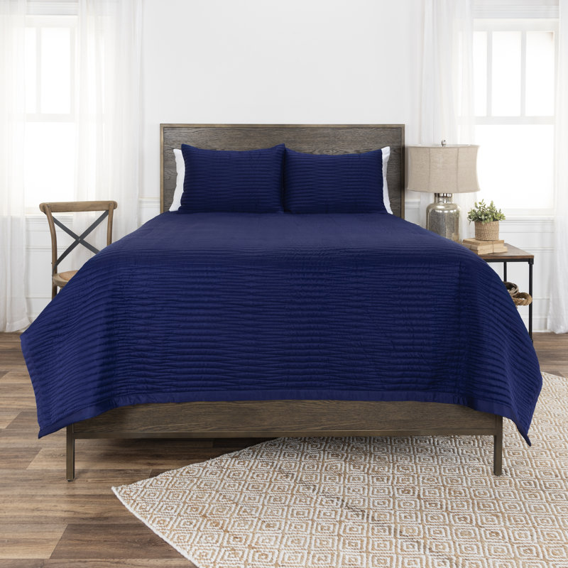 Ensemble de courtepointe réversible 100% polyester 3 pièces , Grand, Indigo