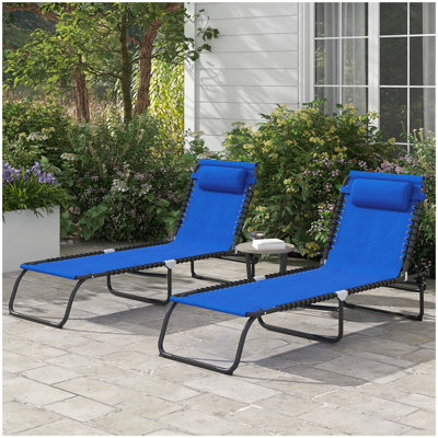 Chaise longue de piscine pliante Outsunny, chaise de bronzage de patio, chaise longue d'extérieur avec dossier inclinable à 4 positions, siège en filet respirant pour la plage, la cour, le patio et le bleu