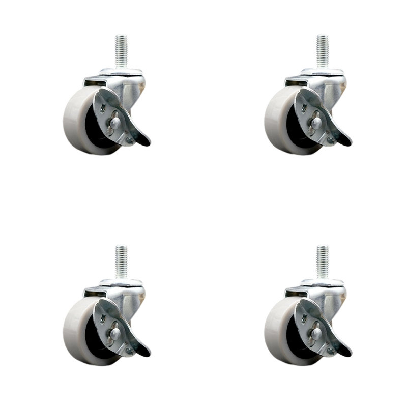 Ensemble de 4 roulettes à tige filetée de 3/8 po avec freins 2 pouces