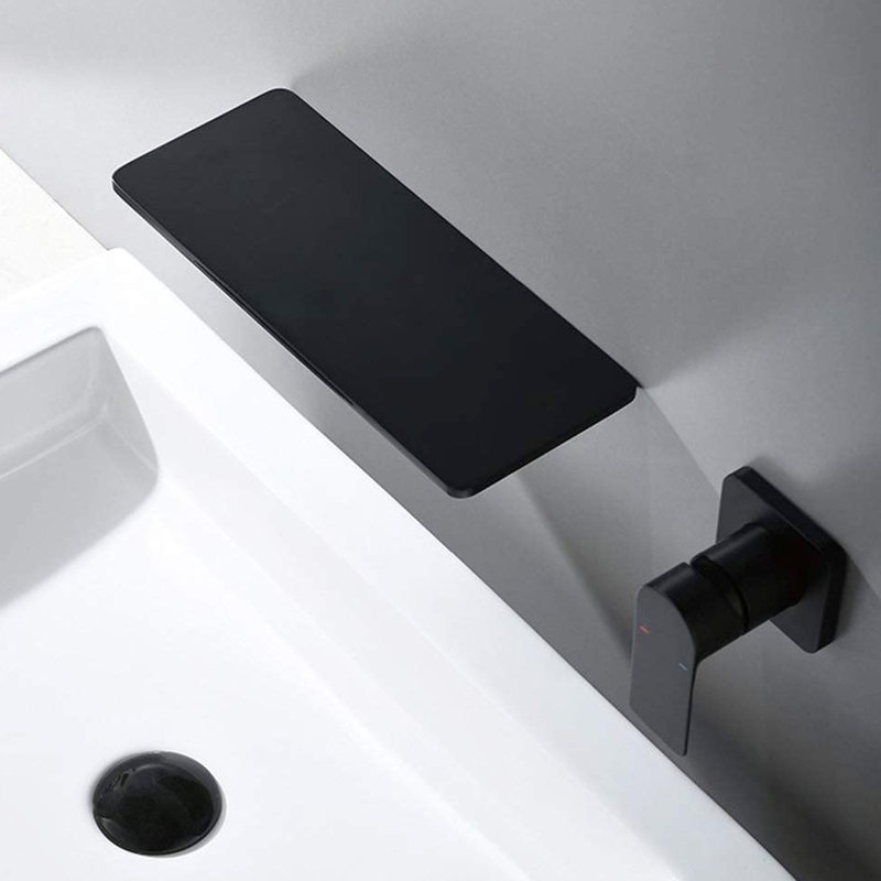 Matte Black Waterfall Bathroom Sink Faucet - Brass, Single For Effortless Water Temperature & Flow Regulation, Tidy Installation Design In Smooth Adjustment, Space Saving