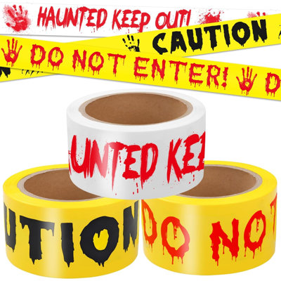 3Pcs Halloween Decorations Caution Tape 2In x 246Ft, Blood Color DO NOT ENTER and Black CAUTION, White Bloody HAUNTED KEEP OUT Halloween Outdoor Decor DIY Tape Scary Warning for Indoor & Outside Scene