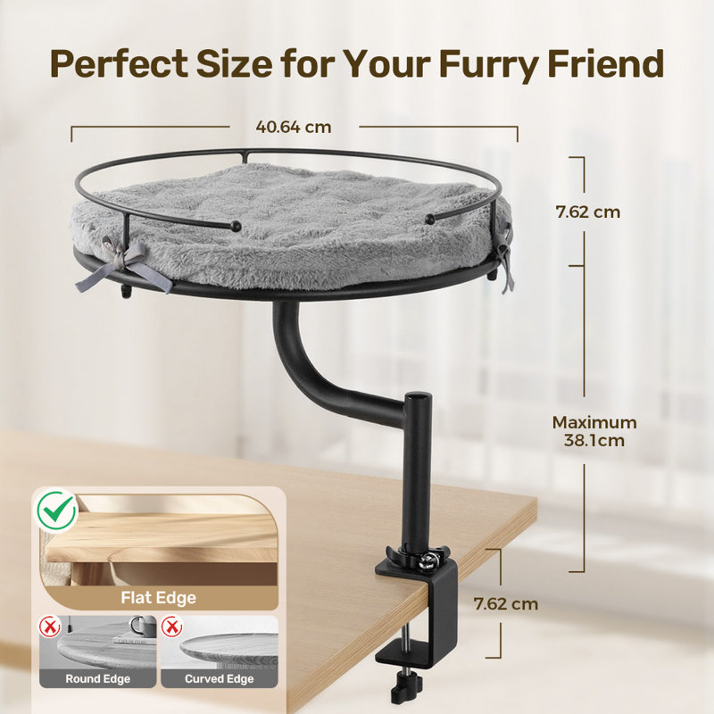 Cat Bed for Desk, Elevated Cat House Over Desk Height Adjustable Pet Bed 360° Rotation