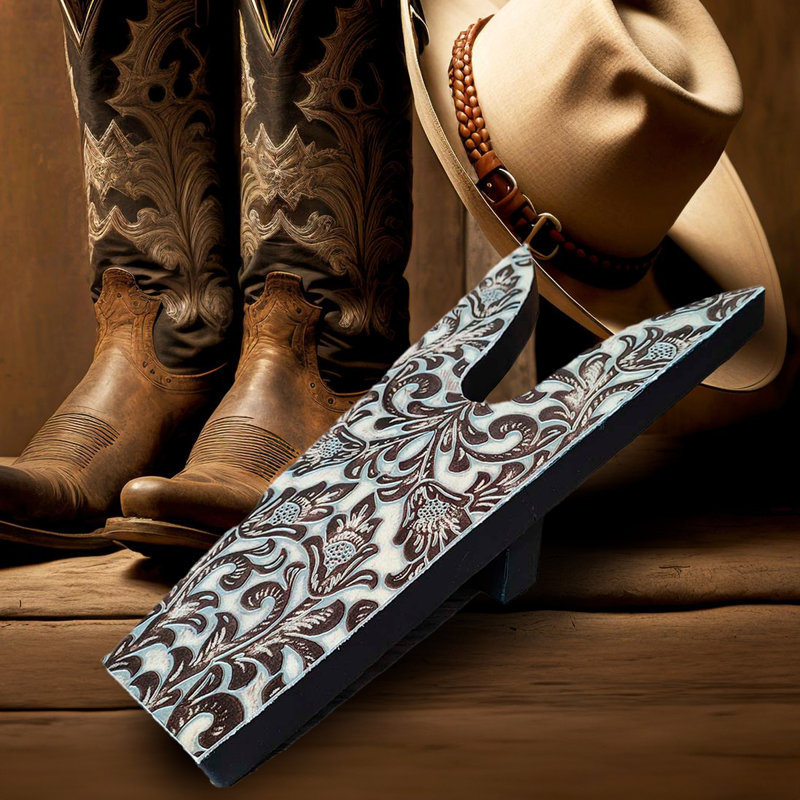 Boot Jack in Floral Print Embossed Leather, Tan